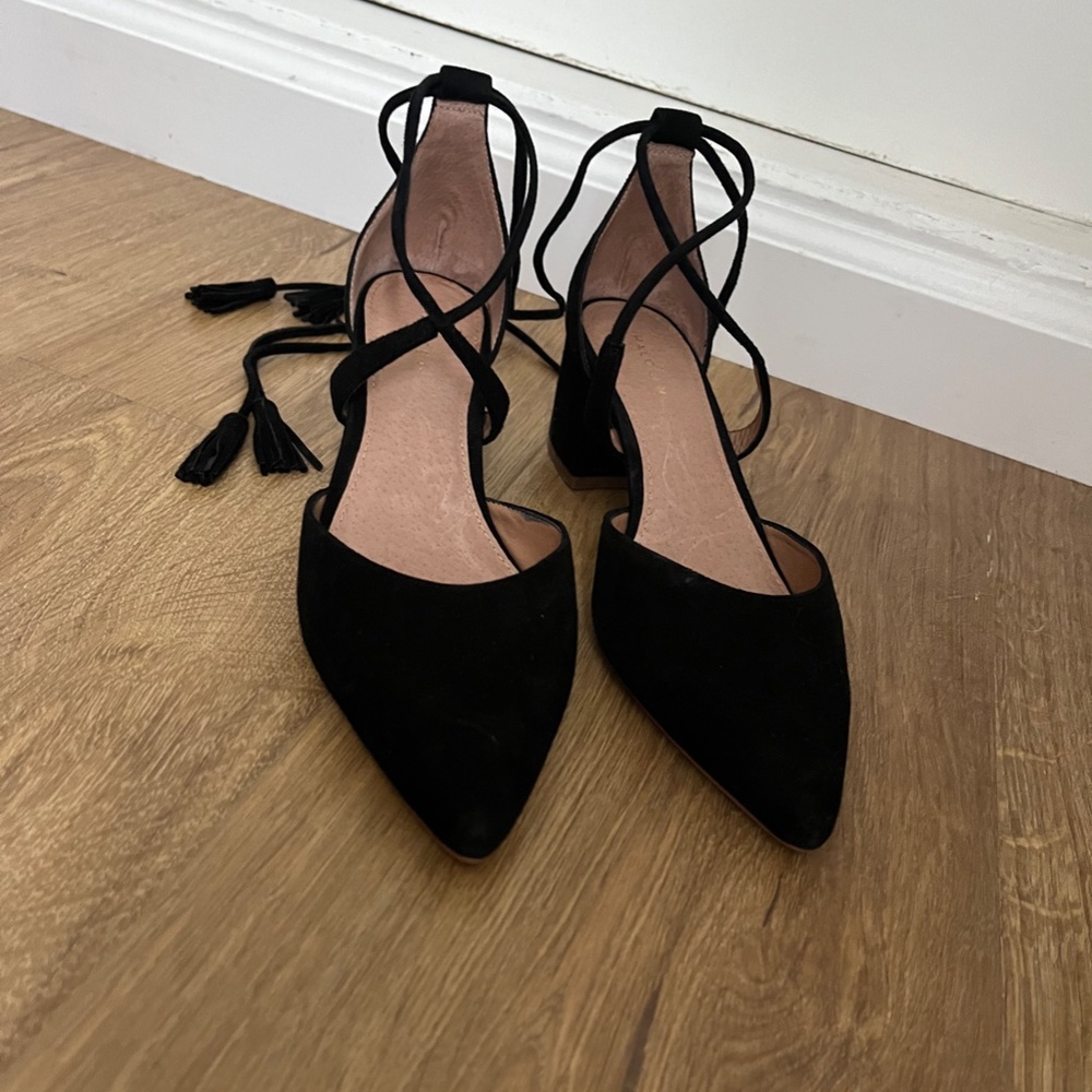 Halogen Block Heel Ankle Wrap Pointed Toe Black - image 3